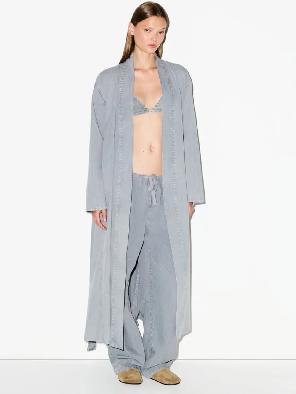 NWT SKIMS Woven Lounge Long Robe Pacific